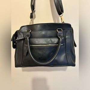 Black Pleather 3-Compartment Purse